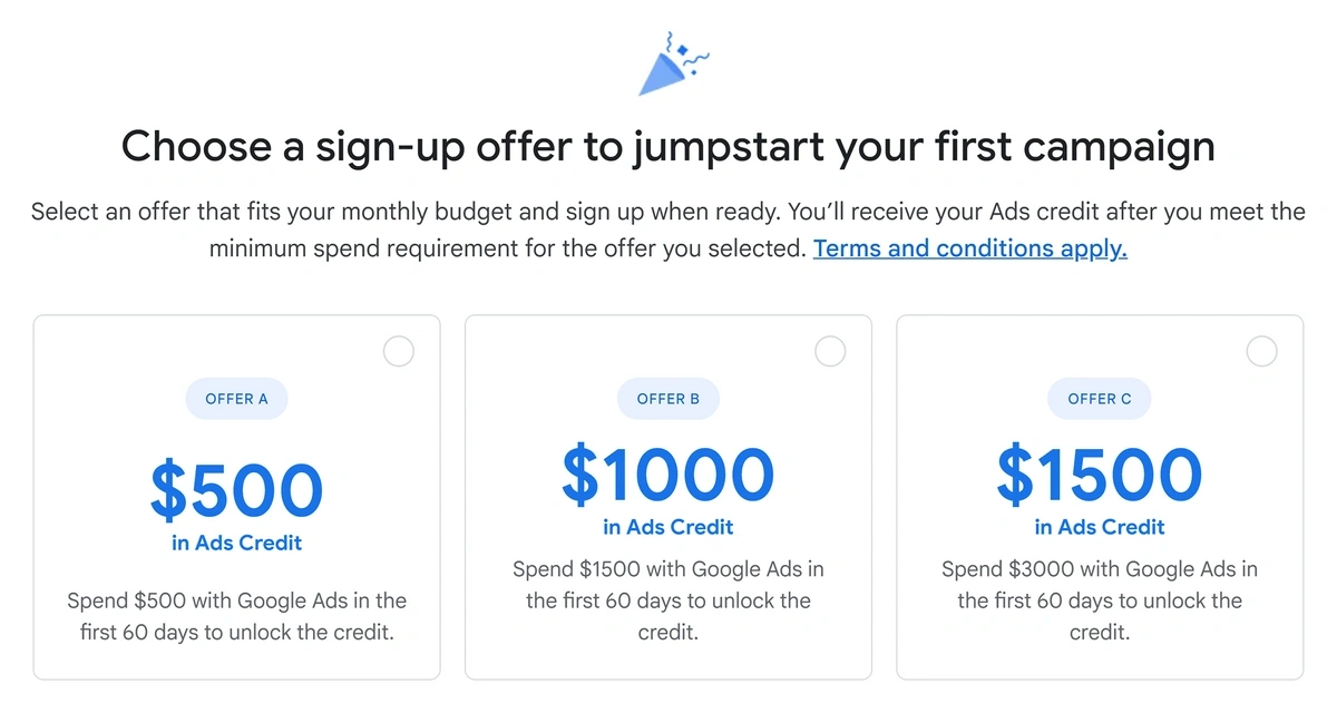 google ads credit offers