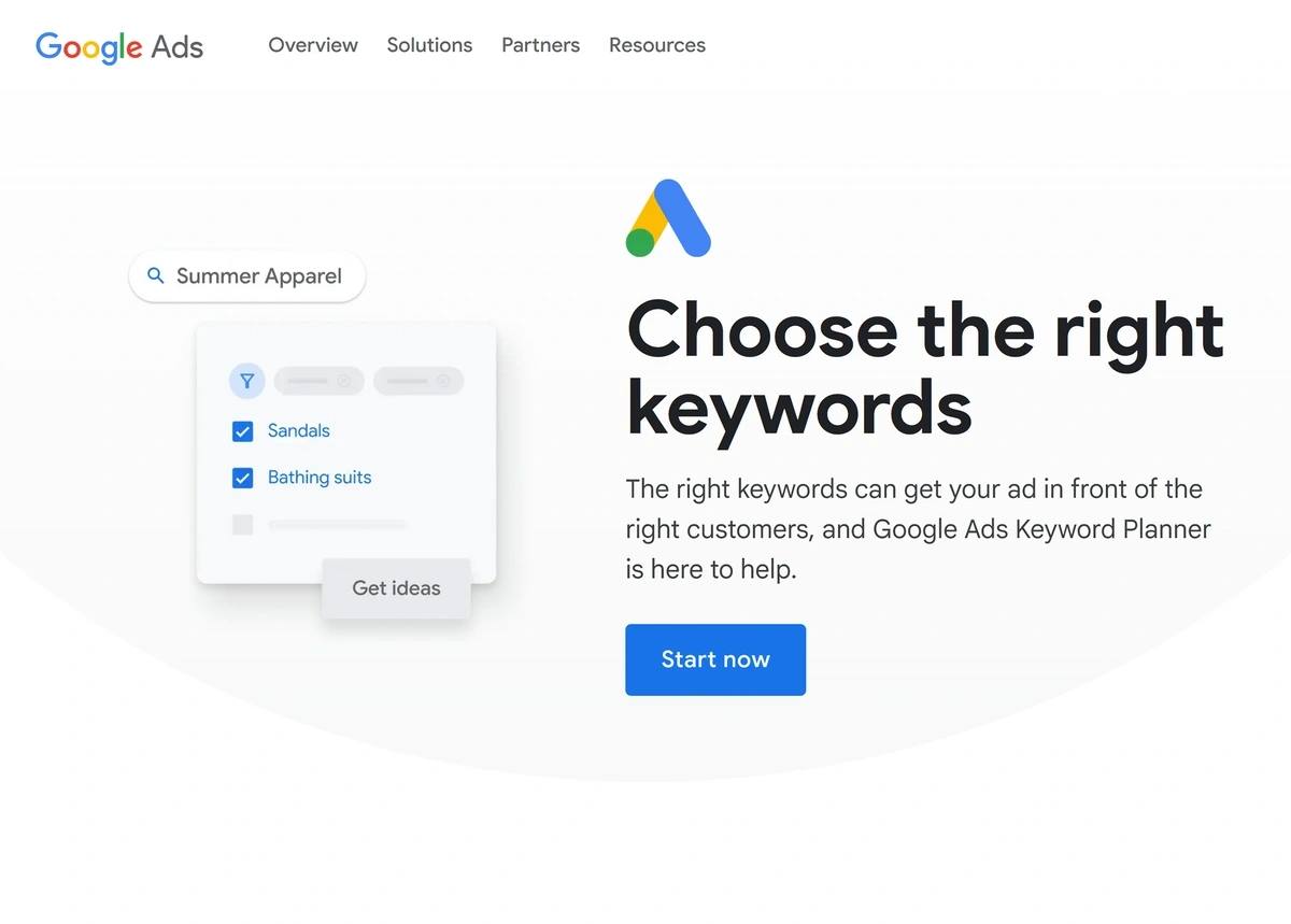 The Google Keyword Planner Homepage says "Choose the right keywords."