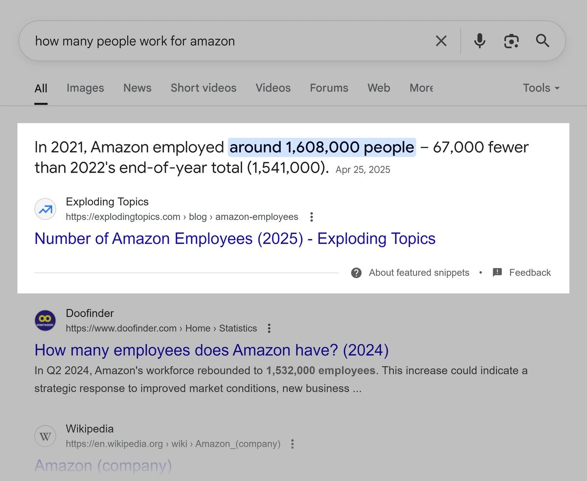 Example of a featured snippet