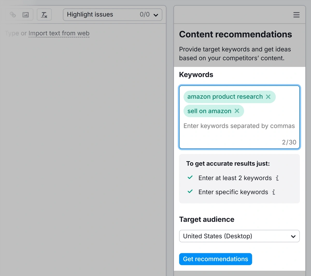 SEO Writing Assistant in Semrush