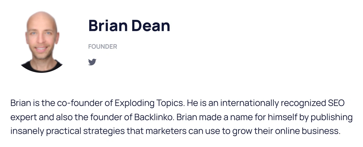 Author bio for Brian Dean, the founder of Exploding Topics