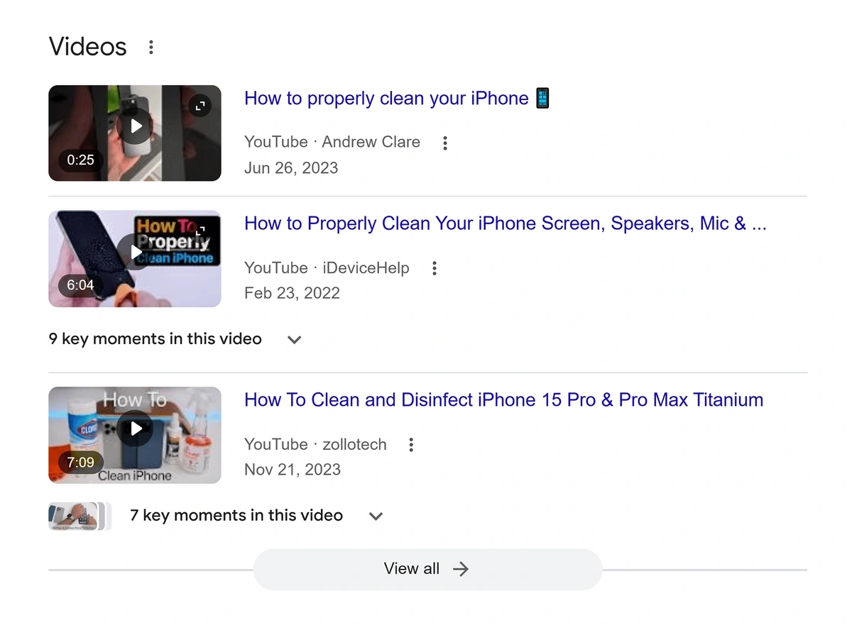Example of video carousels