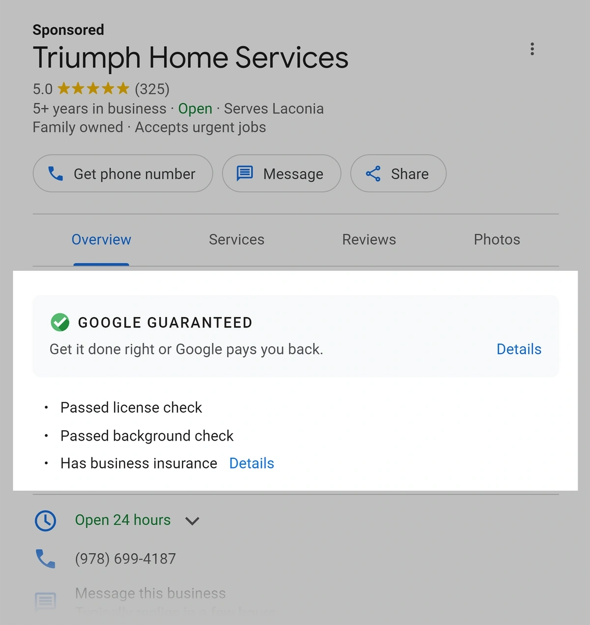 example google local services ad